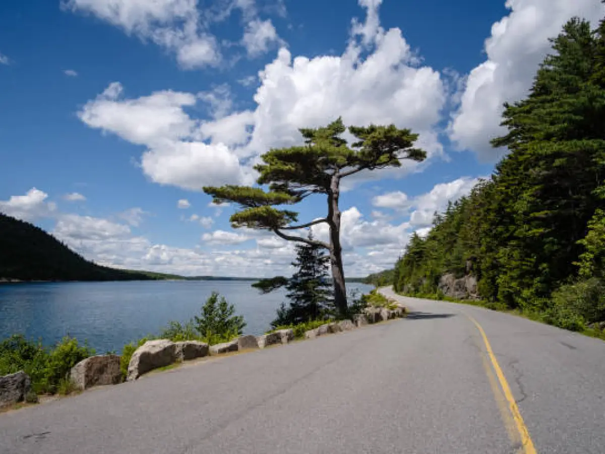 a narrow road next to a body of water