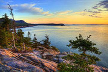 Sunset over bay in Bar Harbor