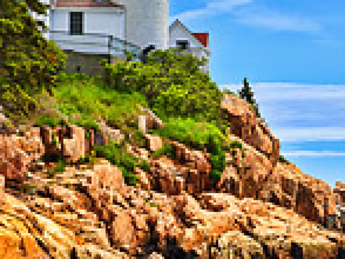 a rocky island in the middle of a large rock